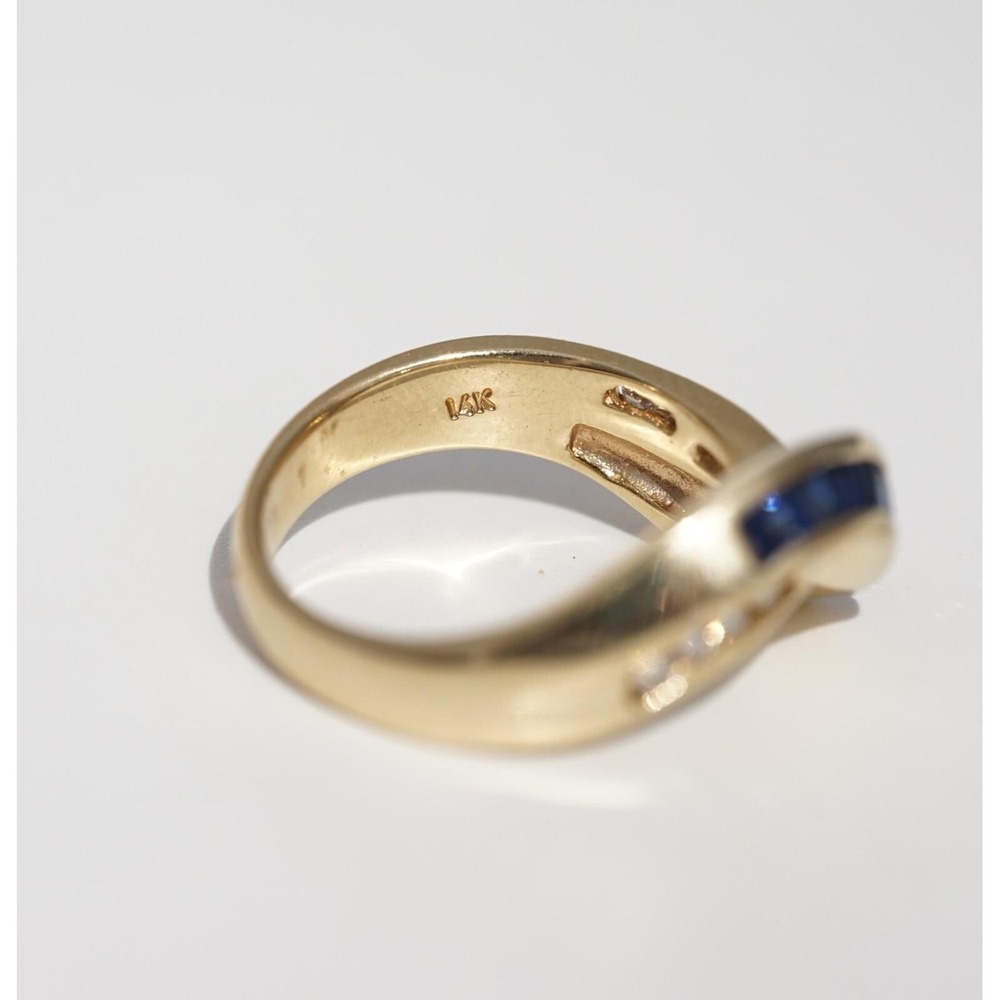 VIntage 14k Solid Yellow Gold Blue Sapphire & High Quality Diamond Ring Baguette - Picture 8 of 8